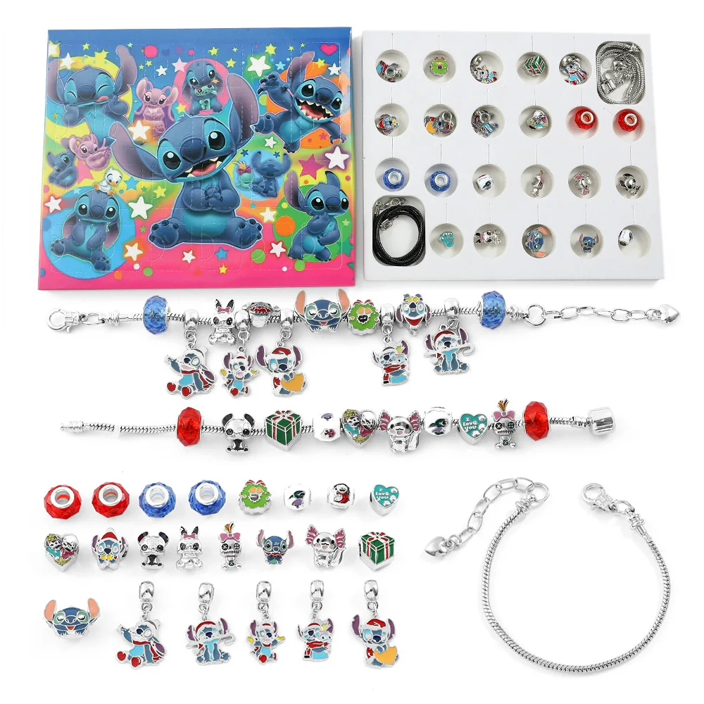 

Disney Stitch Bracelet DIY Christmas Blind Box Kit with Charms Elastic String Craft Set for Kids Girls Birthday Gift
