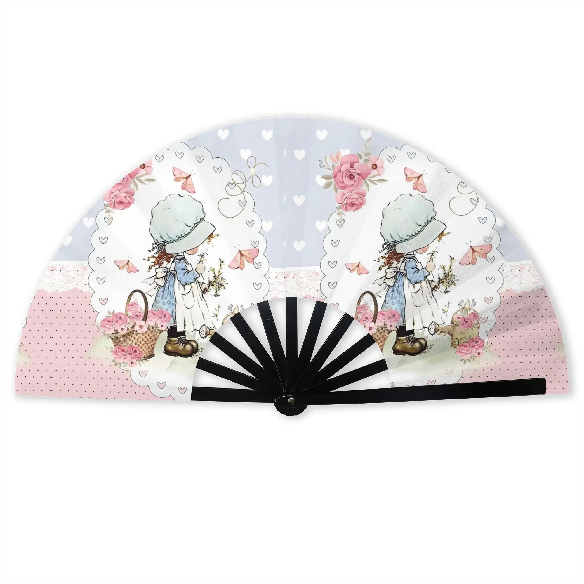 S-Sarah Manga Kay   Folding Hand Fan Custom Children's Painter Polyester Fabric Fan Funny Summer Accessory Decorative Fans