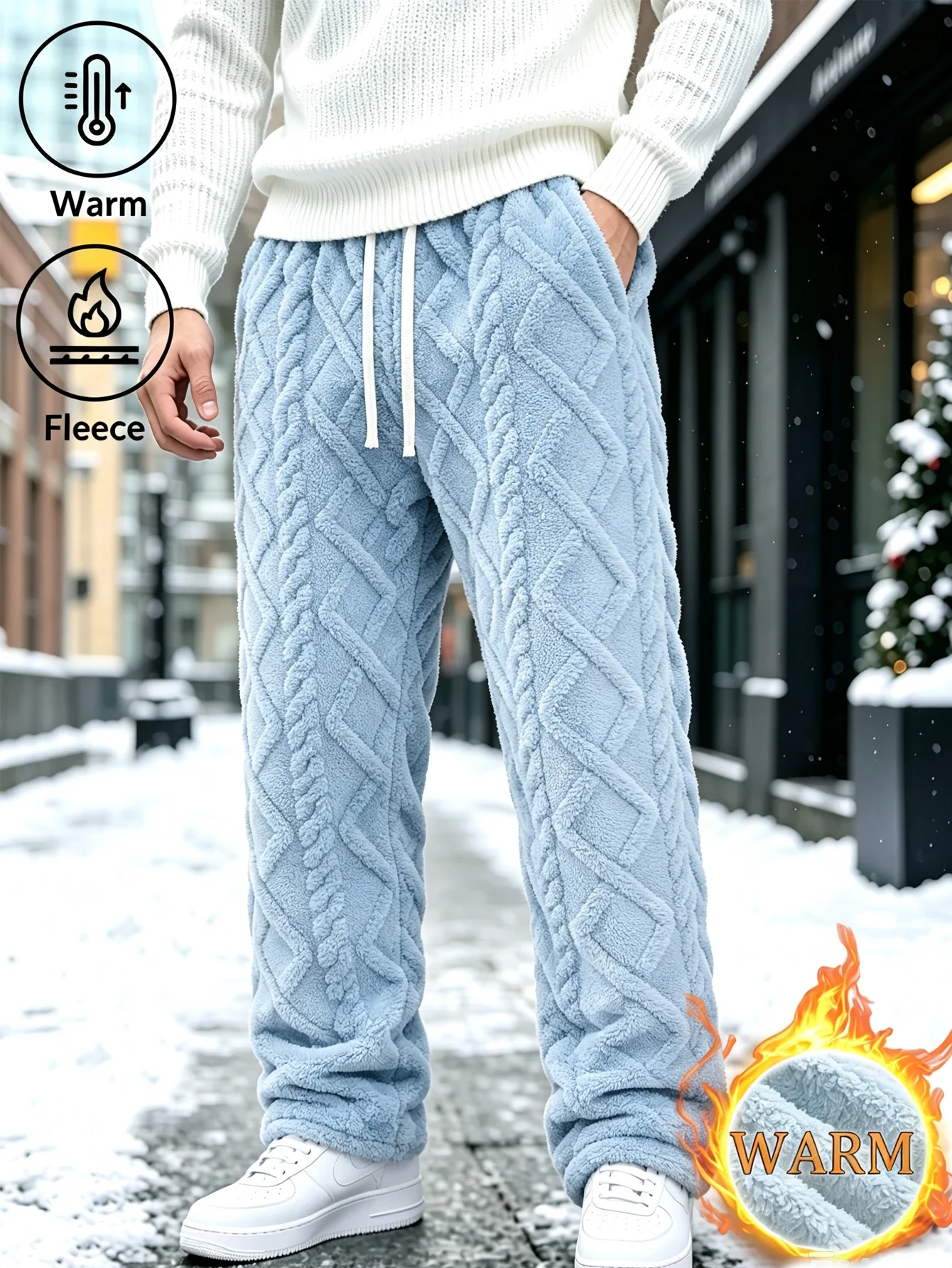 Men's Fleece-Lined Long Pants Thick Warm Soft Skin-Friendly Suitable for Home Leisure Outdoor Sweatpants Autumn Winter Trousers