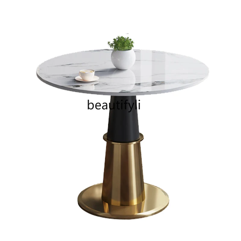 

LBX Light Luxury Stone Plate Small round Table Modern Milk Tea Shop Model Room High-End Hotel Sales Office Reception