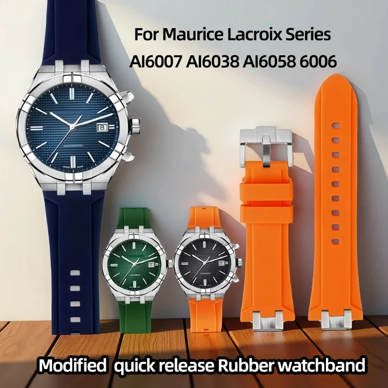 

Modified Concave Convex Mouth Silicone Strap For Maurice Lacroix Series AI6007 AI6038 AI6058 6006 quick release Rubber watchband