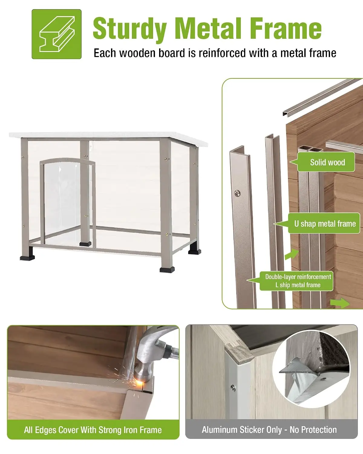 Dog House Small Large Dogs Indoor Outdoor Waterproof Elevated Floor Durable Iron Frame Anti Bite Puppy Kennel, Customized