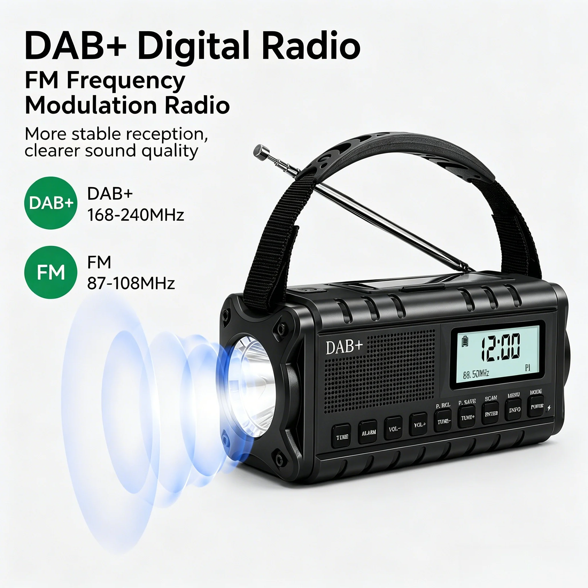 Woopker DAB+ Digital Radio XSY-340 10000mAh Solar Charging FM/AM/WB Support SOS Alarm Clock 3.5mm Headphone Jack Portable Radio