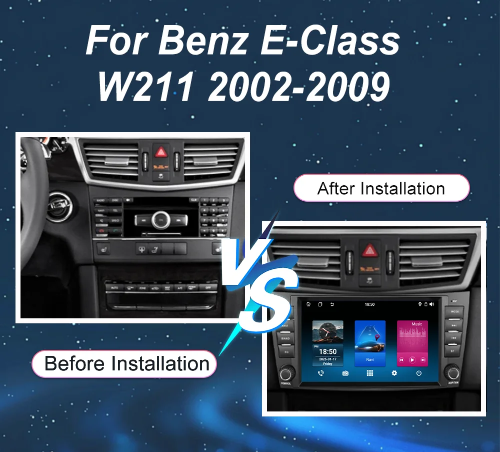 Android Radio Stereo Bluetooth For Benz E-Class W211 2002-2009 Auto GPS Navigation High-Performance CPU WIFI Wireless Carplay 4G