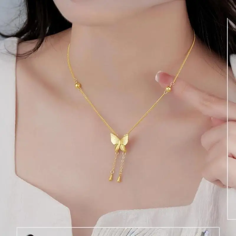 1 Stück vergoldete Schmetterlings-Anhänger-Halskette mit verstellbarer Kette, zierliche Anhänger, Geschenke für Frauen zum täglichen Tragen – Detail 8