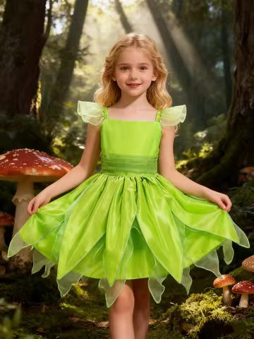 Girls Flower Fairy Dress Up Kids Princess Dress Halloween Princess Costume Elves Party Tinkerbell Tinker Bell Dress
