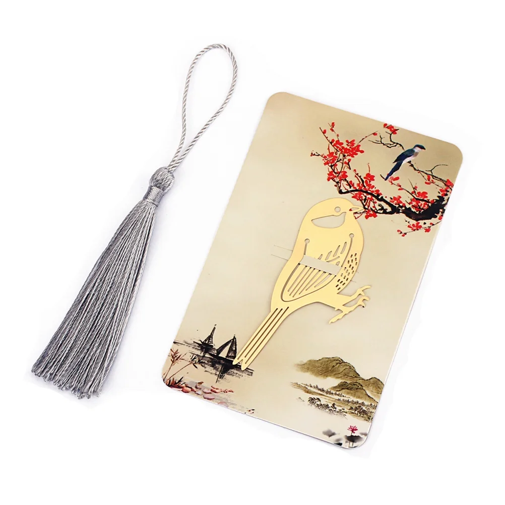

Music Bookmark Gold Bird Tassel Design Chinese Wind Stationery Lightweight Book Marker For Readers Students Kids Vintage