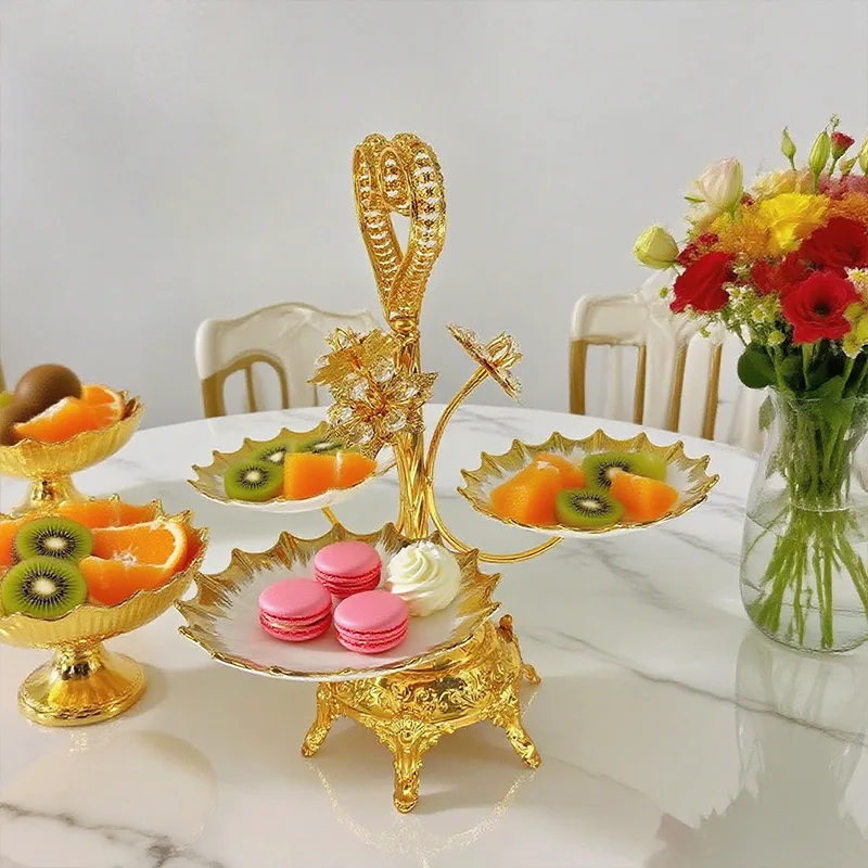 

Hxl carved diamond-embellished gold tiered dessert stand - banquet dessert display rack