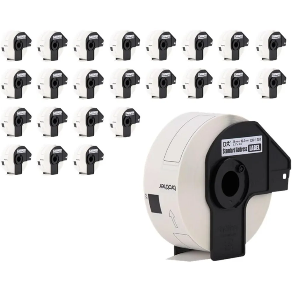 Etichette per indirizzi fustellate standard Brother DK1201 per stampanti serie QL, confezione da 3, bianco, 24 rotoli