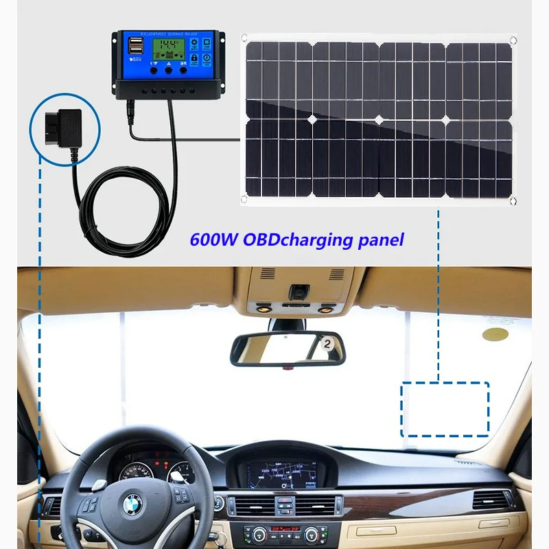 600W Solar Panel 12V18V On Board Battery Solar Charging Panel Battery Supplementary Power Emergency  For Car RV On Board OBD