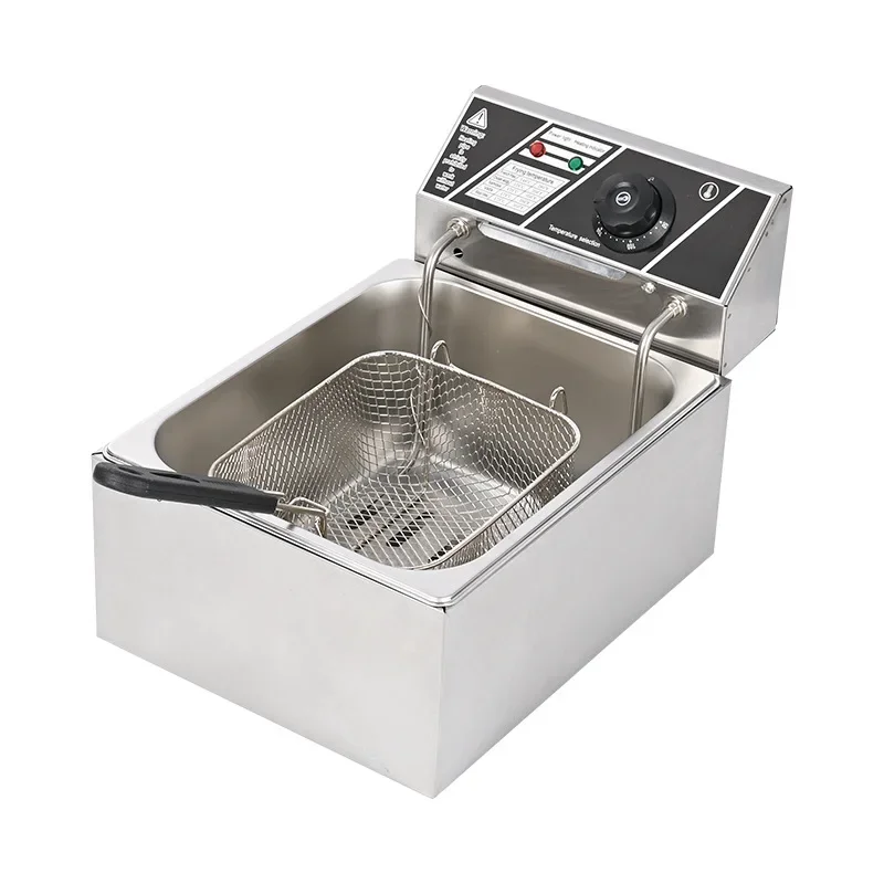 

Commercial Stainless Steel Single-Cylinder Electric Fryer Single Sieve Deep Frying Pan French Fries Chicken Skewers Thickened