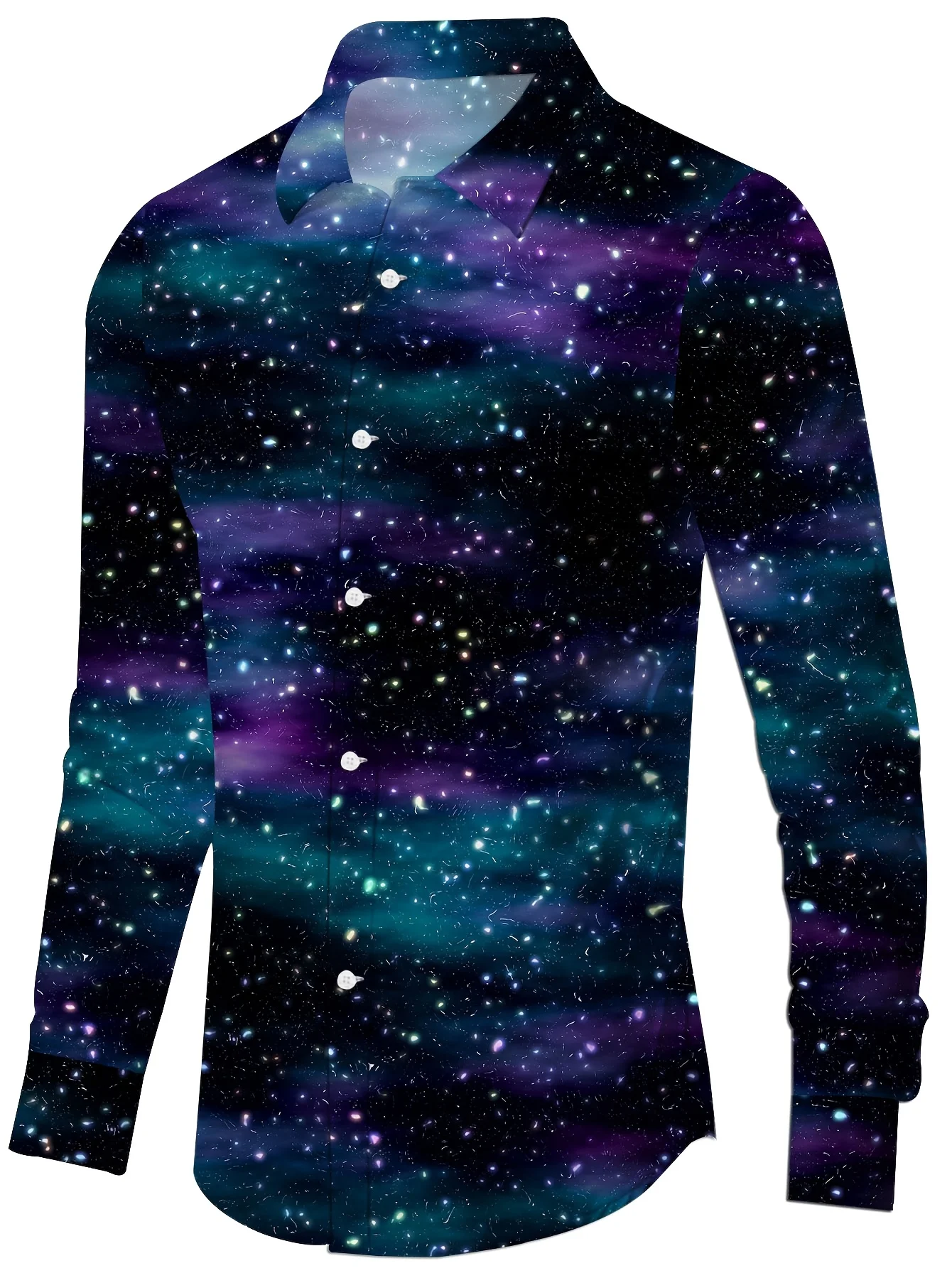 

Men'S Stylish Long Sleeve Print Button-Up Shirt - Vibrant Floral & Geometric Design, Regular Fit