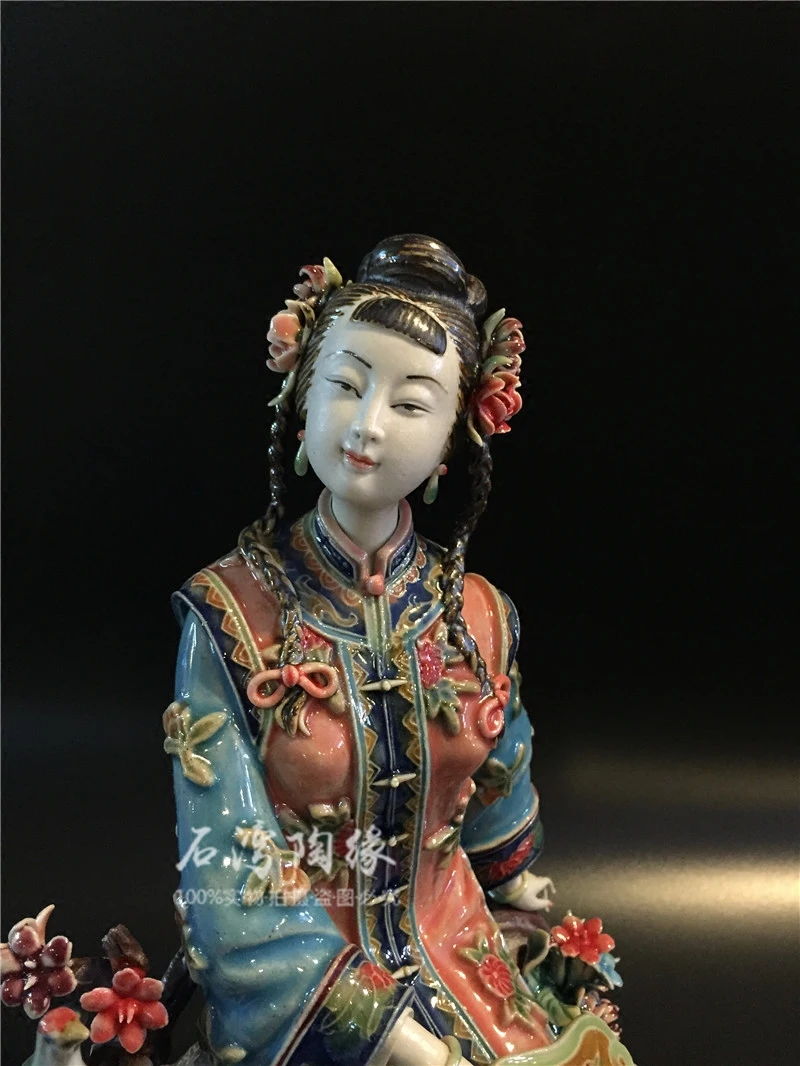 Shiwan ceramic doll home accessories ancient ladies tv cabinet decorative cabinet ceramic ornaments ziqi chunhua