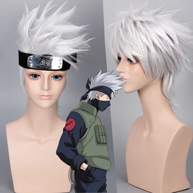 HOKAGE NINJA Hatake Kakashi Cosplay Wig Silver Gray Synthetic Short Curly Wigs Anime Coser High Quality Wig Daily Party