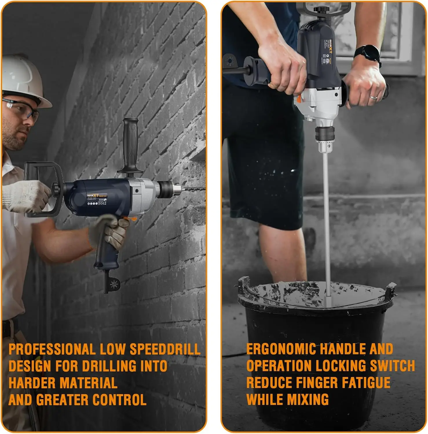 ドリルミキサーセット、スペードハンドル付き、1/2インチ電動コード式ミキシングドリルマシン、9Aモーター、コンクリート・泥ミキサー