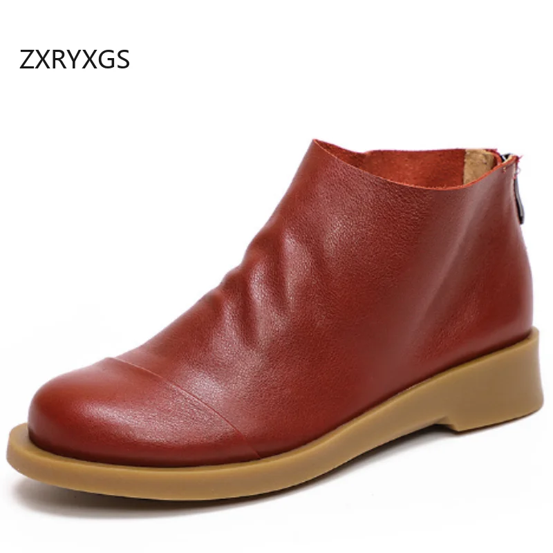 

ZXRYXGS 2025 Popular Soft Premium Full Genuine Leather Boots Flat Convenient Back Zipper Short Boots Women's Single Boots Tide