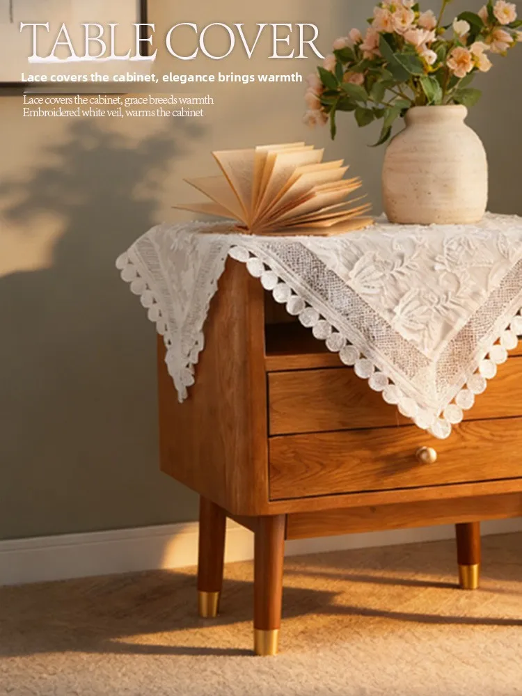 

American Style Lace Tablecloth Bedside Cabinet Cover Cloth Bedroom Refrigerator Washing Machine Dustproof Cover Cloth
