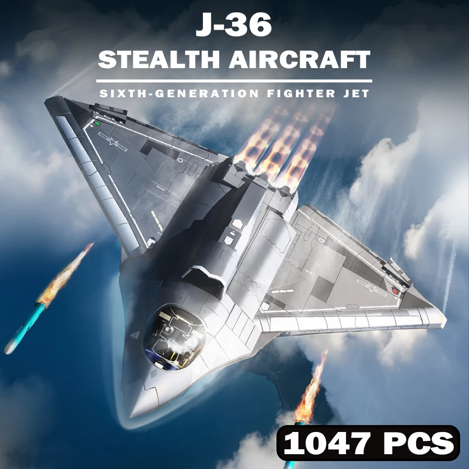 

MOC Военный J-36 J-50 Стелс Модель Самолета Строительные Блоки ВВС Истребитель Пилот Фигурки DIY Кирпичи Игрушки Дети Взрослые Подарки
