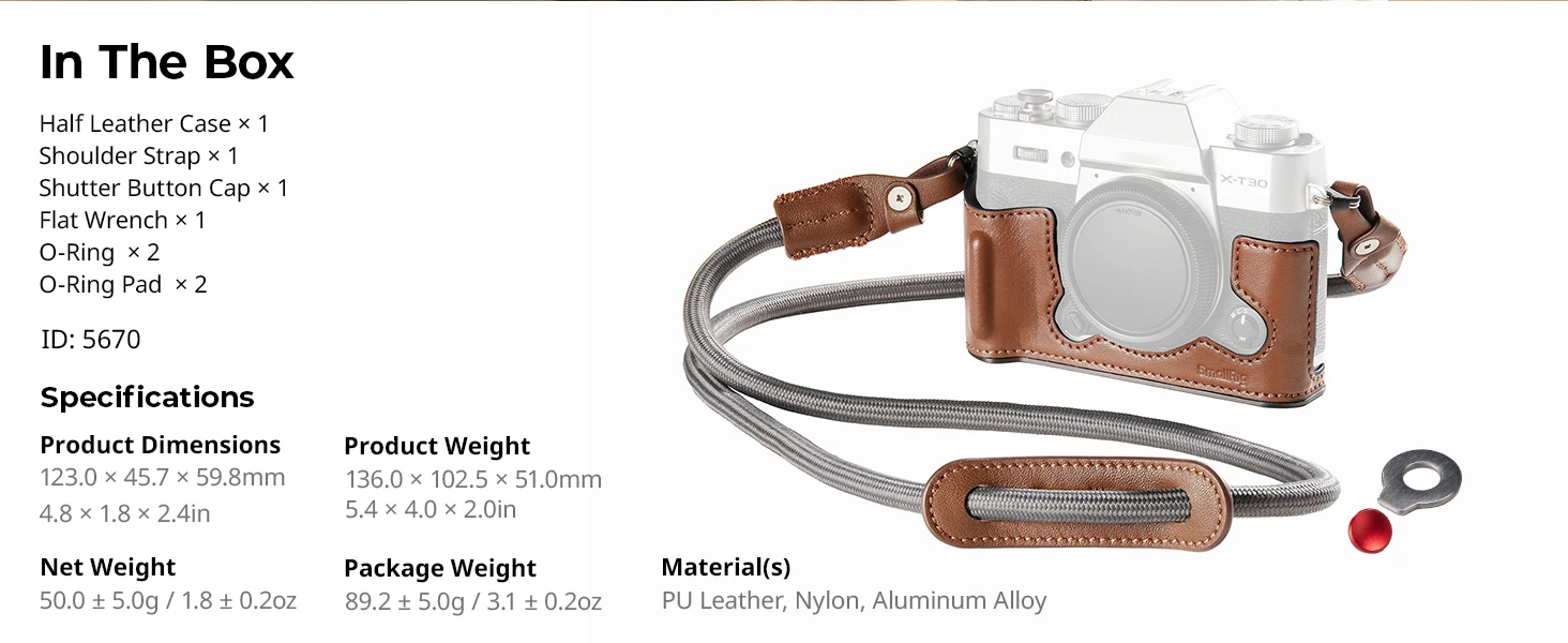 SmallRig X-T30 III Leder-Halbgehäuse-Set für FUJIFILM X-T30 / X-T30 II / X-T30 III, mit Schultergurt-Flachschlüssel Retro-Ästhetik – Detail 8