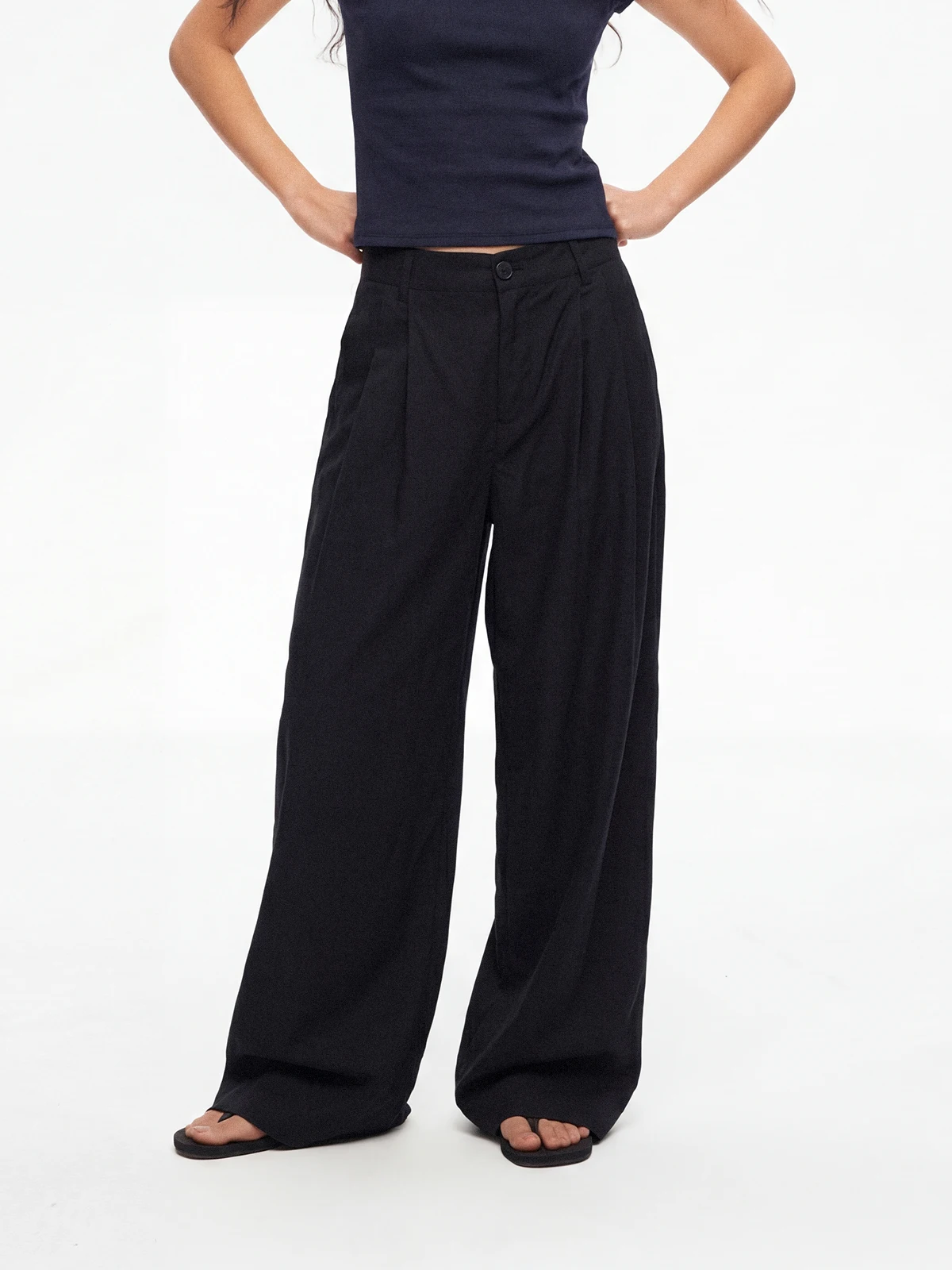 TDDP Cotton Balloon Pants Women's Loose Casual Trousers Summer Slimming Drapey Straight Leggings City Walk Pure Color Low Waist