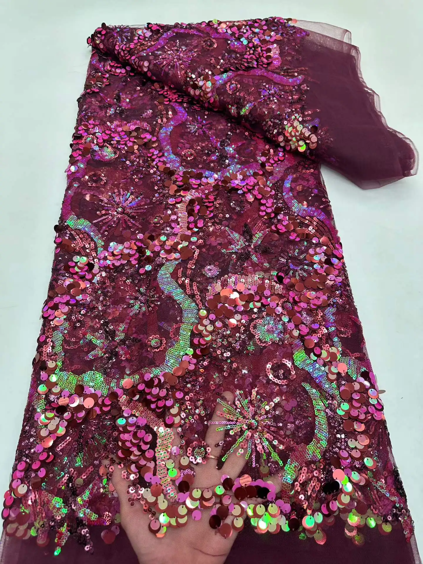 

Африканская кружевная ткань с блестками, высокое качество, 5 ярдов, вышитый тюль, французская нигерийская сетчатая кружевная ткань, свадебное платье