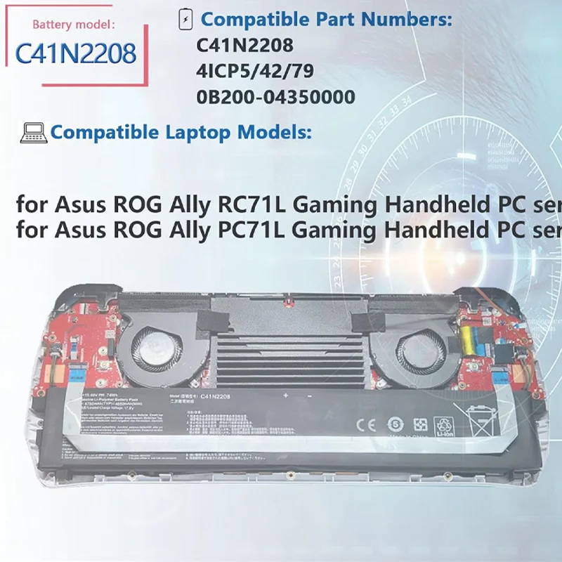 C41N2208 New Battery Compatible with ASUS ROG Ally PC71L RC71L Gaming Handheld Series With Free Tools 15.48V 74WH