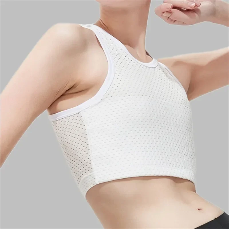 Sports Vest Mesh Breathable Sportwear Chest Breast Binder Trans Crop Top Flat Breast Binder Corset Stretch Body Shaping Bra