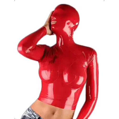 Top Rot Hand Made Rubber Sexy Strumpfhose Gummi Jacke Oberteil Latex Mit Kapuze