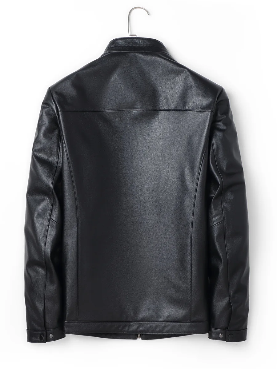 Men's Genuine Leather Jacket, Stand Collar, Cowhide Jacket, Motorcycle, Business Casual Men's Wear