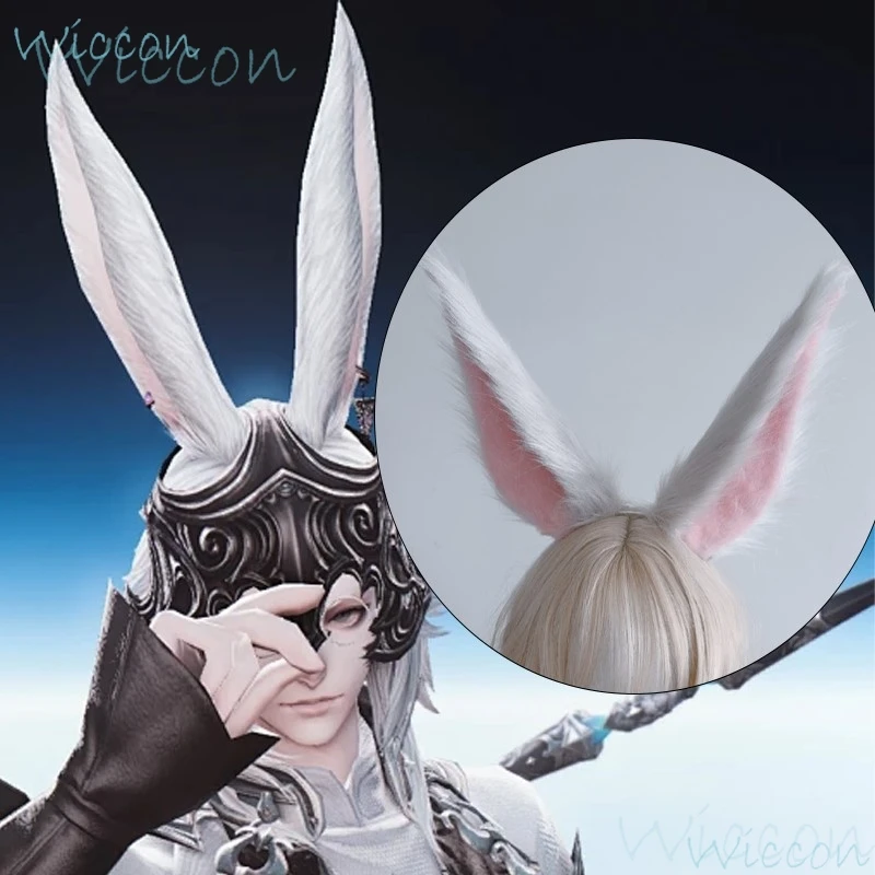 Viera mâle Anime Finall Fant XIV FF14 Cosplay accessoire oreilles de lapin bandeaux en fourrure noir blanc gris rose femme mâle jeu de rôle 24CM