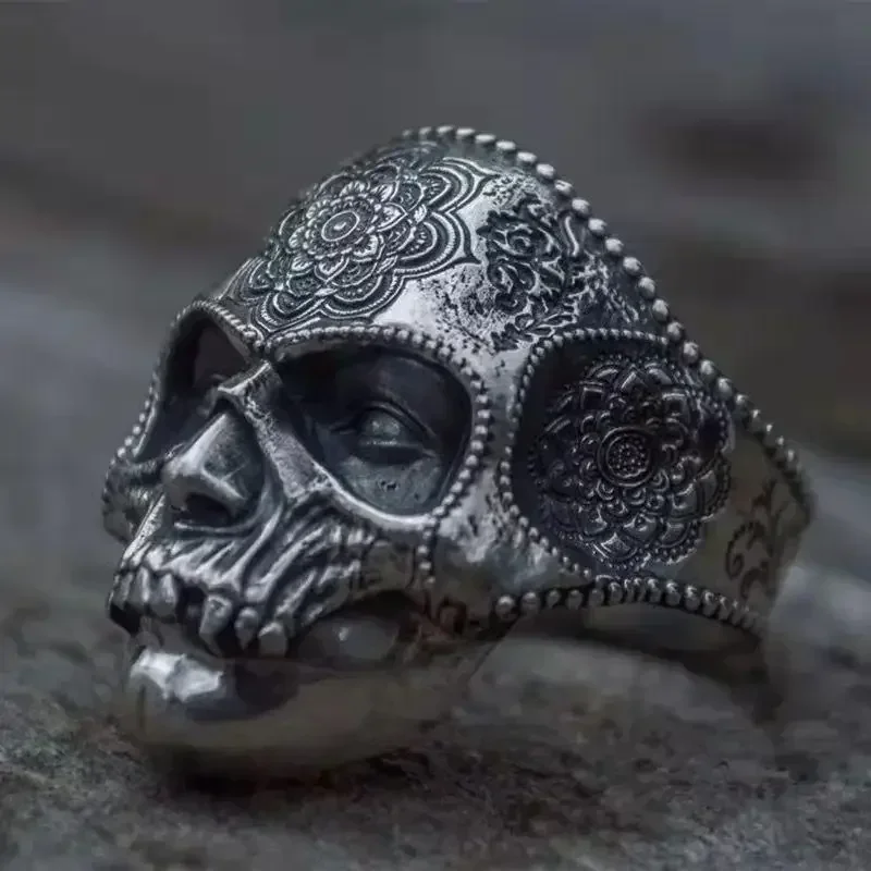 Metal Mask Skull Punk Style for Men's Ring New Retro Gothic  Domineering Rock Party Locomotive Reception Jewelry Gifts Wholesale