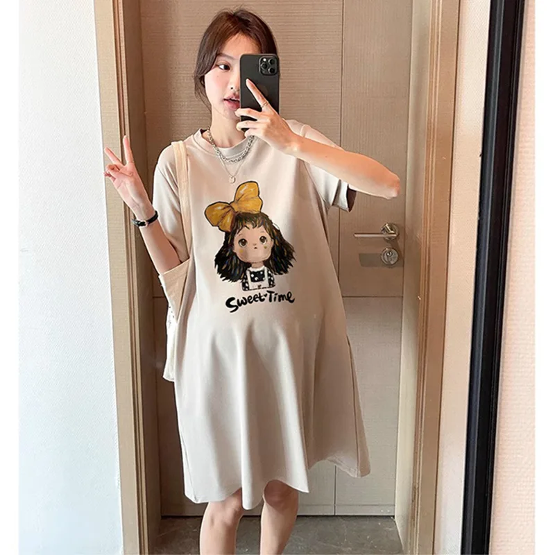 

Fashionable Summer Maternity Dress - Casual Sweet Loose T-Shirt Dress for Plus Size and Petite Moms