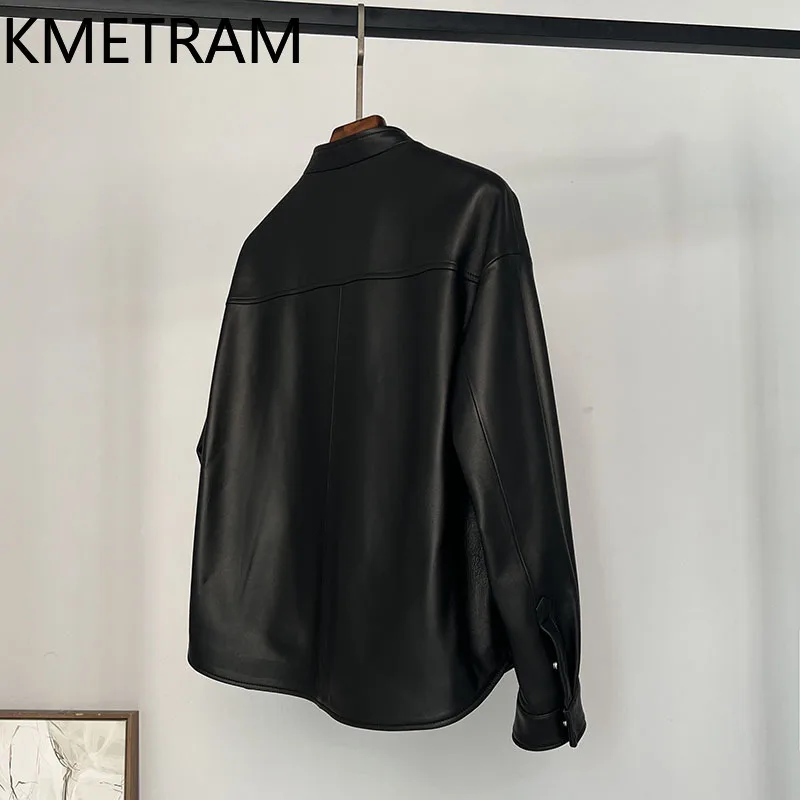 Giacca in pelle di pecora naturale al 100% Donna Giacche vintage in vera pelle nera Novità in capispalla Abiti autunnali 2025 Donna дубл Sbianка