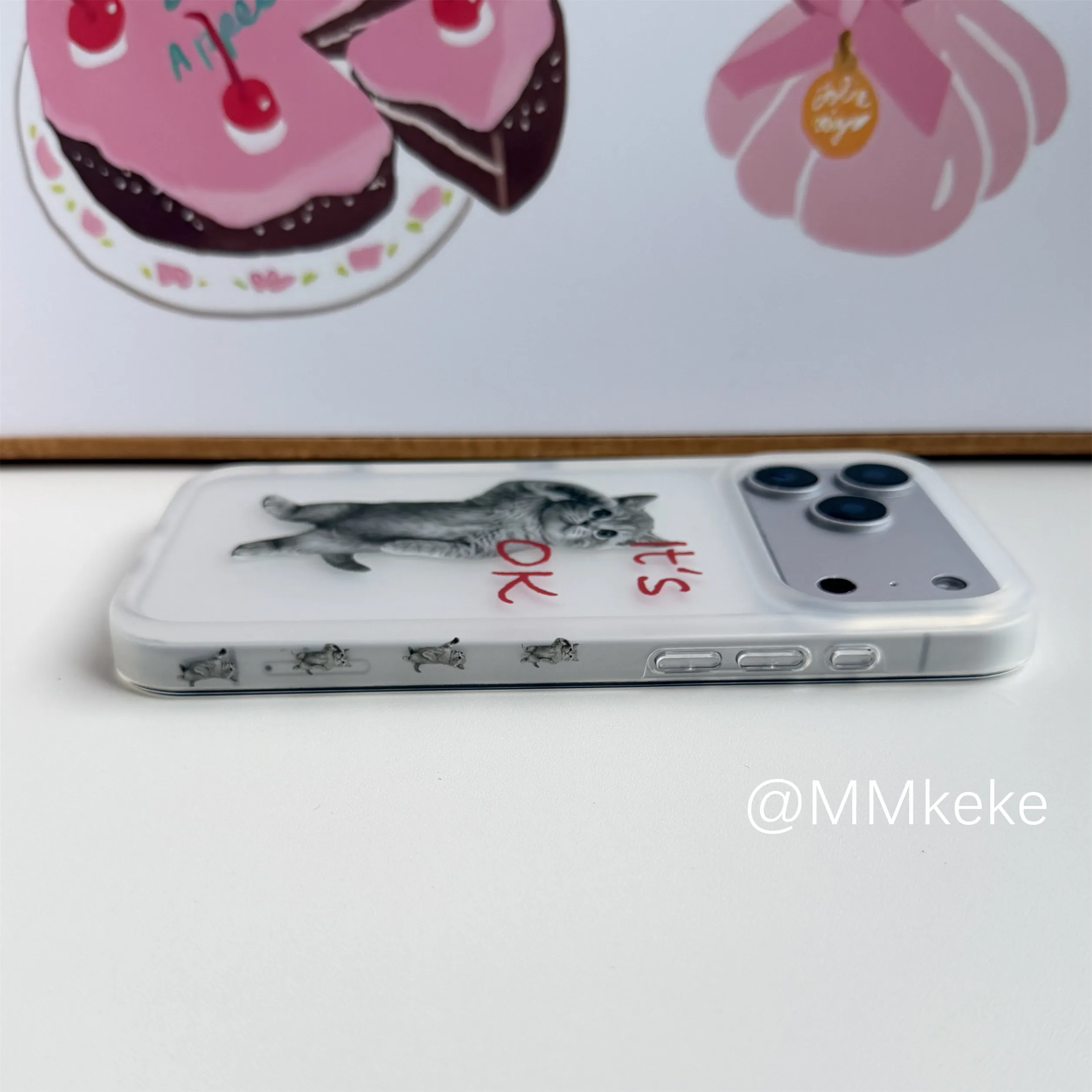 Funda de teléfono mate con diseño de gatito coreano Ins Salute OK para iPhone 18 17AIR 16 15 14 13 12 11 Pro XR X Max 7 8 Plus Mini Y2K