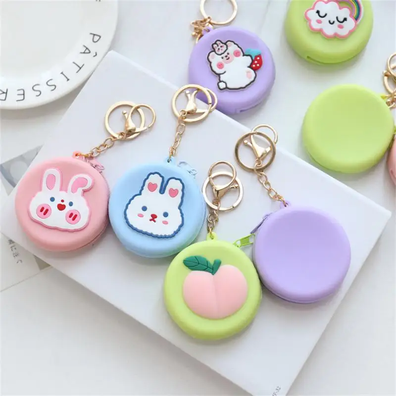 1pc Korean Cute Women Coin Wallet Pendant Keychain Silicone Round Coins Bag Small Girls Key Bag Mini Purse Kid Gift 2024 Keyring