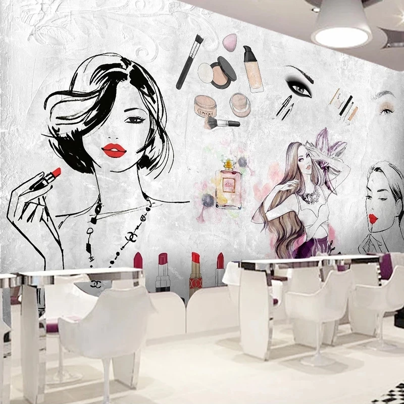 Customized Mural 3D European American Fashion Watercolor Cosmetic Beauty Nail Shop Wallpaper Living room sofa TV background wall