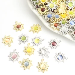 10pcs Baroque Style Colorful Cat's Eye Stone Alloy Charms Light Luxury Natural Stone Inlaid Sunflower Shape Jewelry Findings