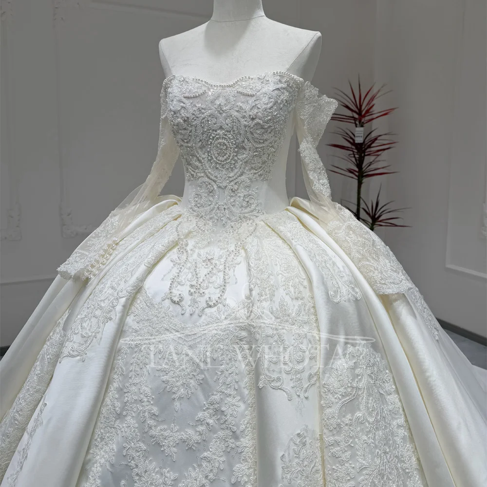 

Robe Mariee Customizable Princess Wedding Dress Sweetheart Long Sleeve Lace Up Back Ball Gown Beaded Embroidered