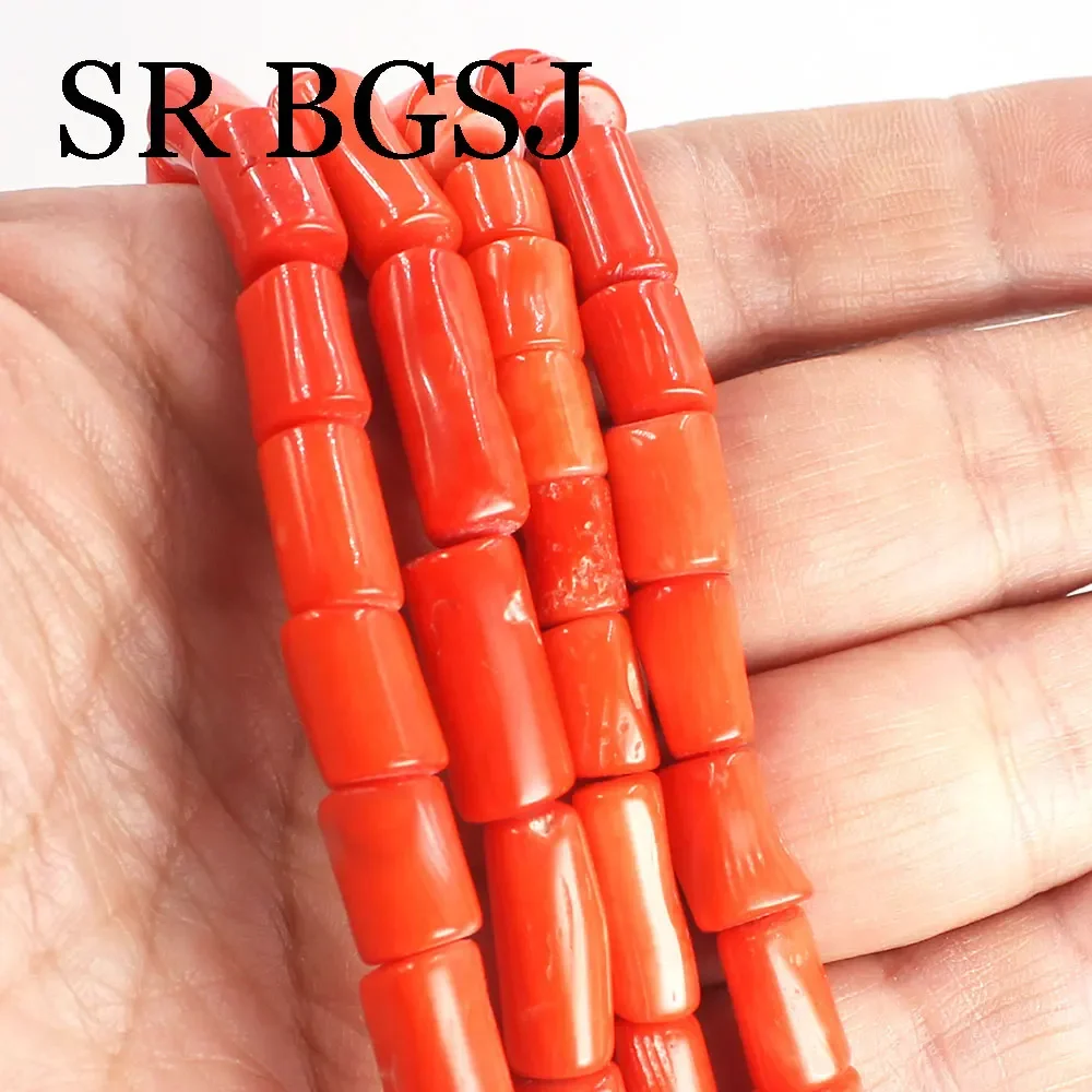 7-8x10-14mm Wholesale Natural Orange Coral Gem Column Drum Beads for Jewelry Making DIY Bracelet Necklace 15\