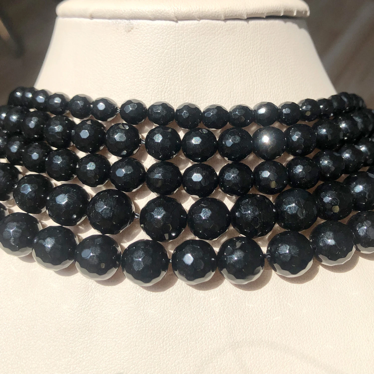 Natural Stone Faceted Black Agate Onyx Round Loose Spacer Beads For Jewelry Making Diy Bracelet Necklace 4 6 8 10 12mm 15 Inches