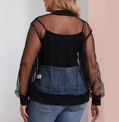 

Fashion Women's Jacket 2025 Spring and Summer Hot Selling Sexy See Through Zipper Long Sleeved Mesh Women's Short Jacket