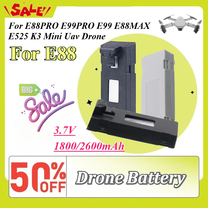

3.7V 1800/2600mAh Drone Spare Parts Battery for E88 E88PRO E99PRO E99 E88MAX E525 K3 Mini Uav Drone Battery 4K Drone Accessory