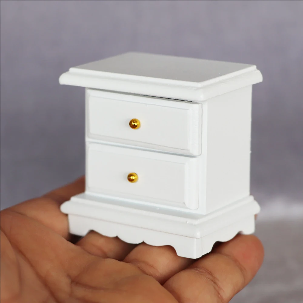 

1/12 Dollhouse Miniature Bedside Table with Two Drawer Mini Bed Stand Model Toy for Doll House Accessories Decoration ob11 bjd