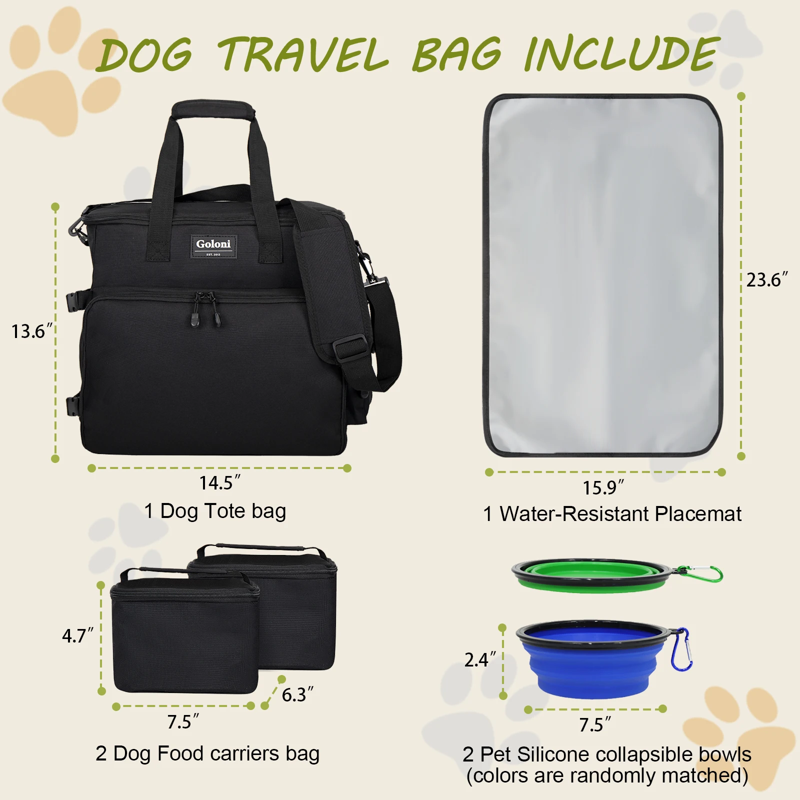 Дорожная сумка для собак, одобренная авиакомпанией — дорожная сумка для домашних животных со складными мисками, контейнерами для еды и ковриком для кормления — органайзер с несколькими карманами для