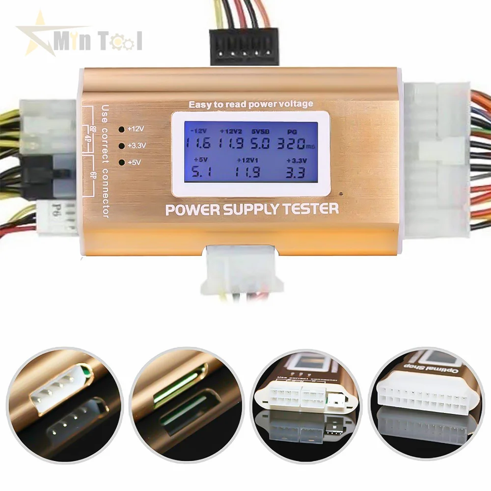 Digital LCD Power Supply Tester for PC 20/24 Pin 4 PSU ATX BTX ITX SATA HDD Interface for Battery Tester