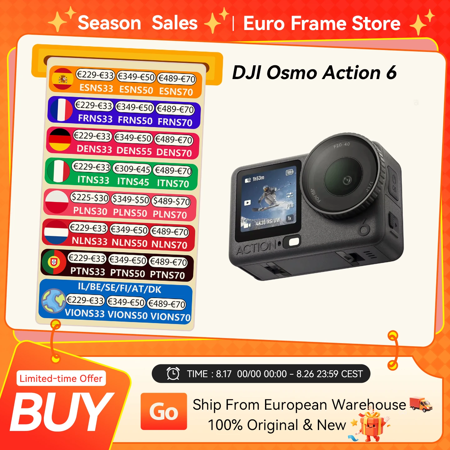 DJI Osmo Action 6 Action-Kamera mit variabler Blende, 1/1,1-Zoll-Quadratsensor, neue 4K-Funktion für freies Zuschneiden, Osmo Action 6