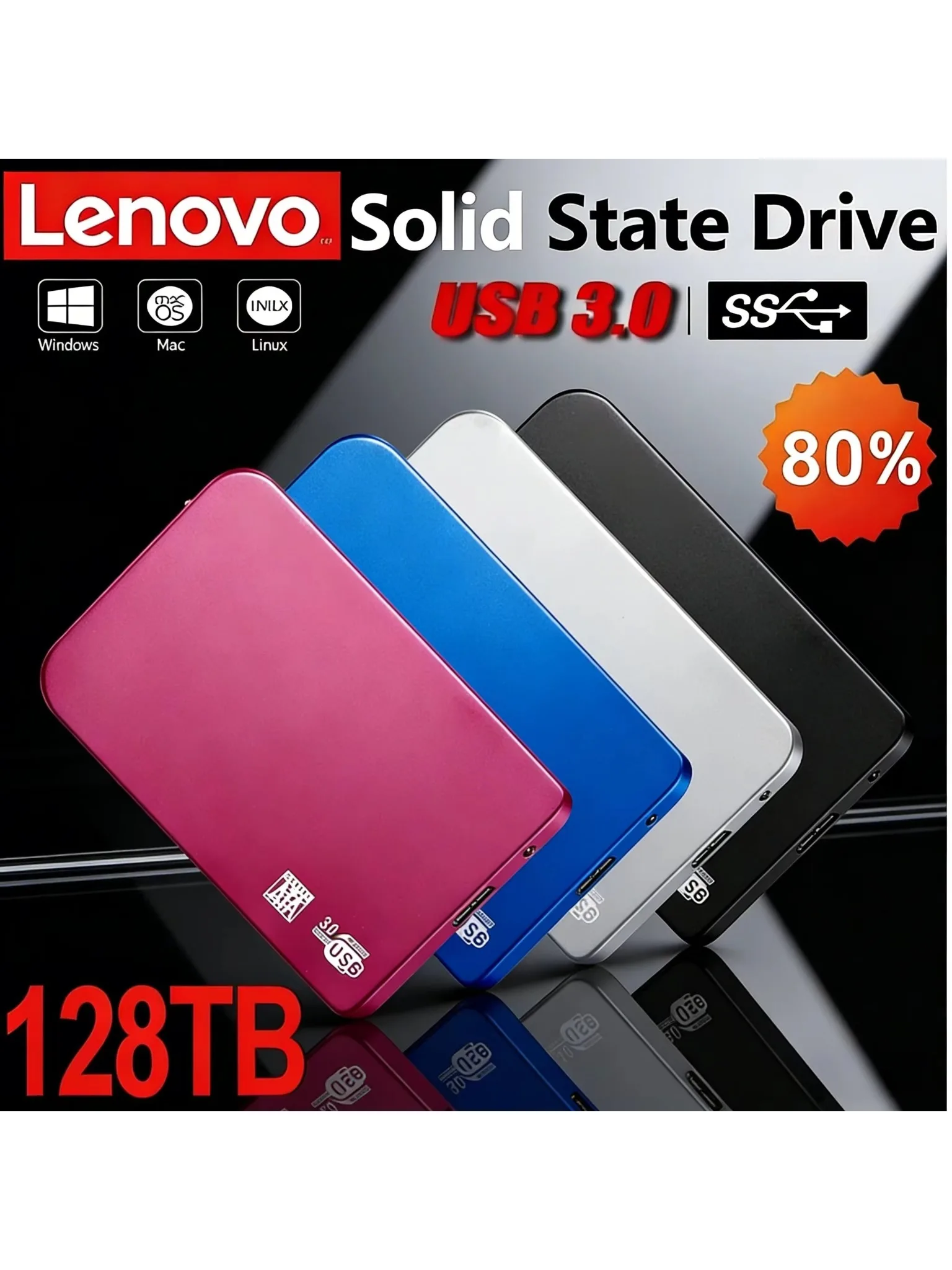 Lenovo 256TB High-speed SSD USB 3.0 Behuizing Mobiele harde schijf hoesjes voor SSD Externe opslag HDD Box met USB3.0 kabel ABS - afbeelding 2