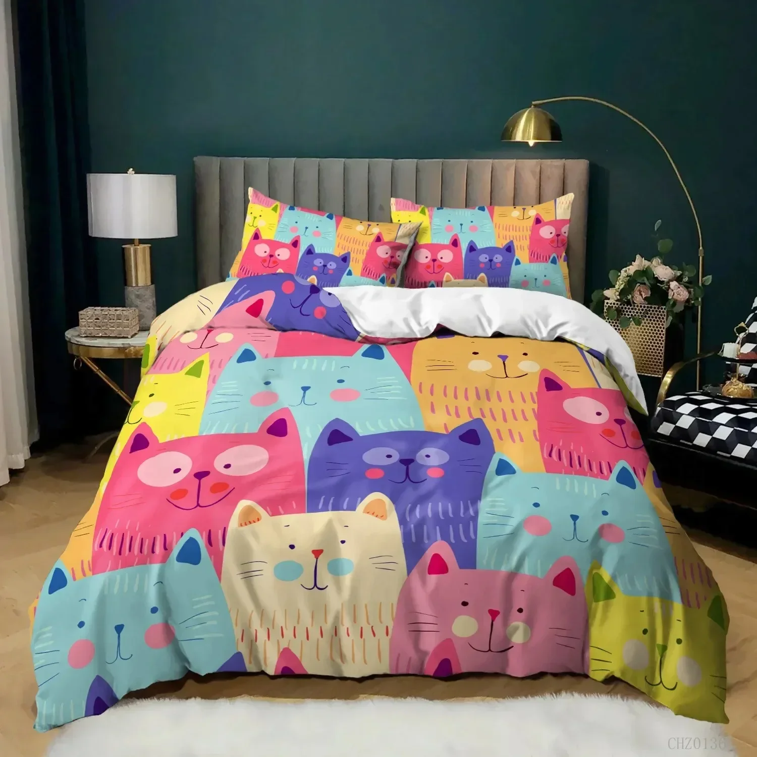 3D Print Animal Duvet Cover Set Cartoon Kittens Funny Smiling Doodle Humorous Twin Bedding Set Polyester Fashion Quilt Cover