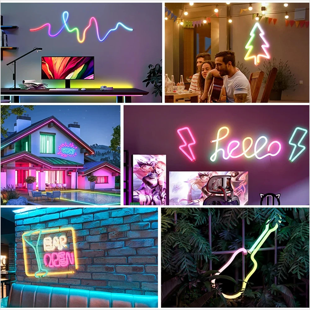 DC5V 360 Degree Smart RGB WS2812B WS2811 Round Reticulate Pattern Neon LED Strip Flexible Silicon Light Tape IP67 And 28Key Kit