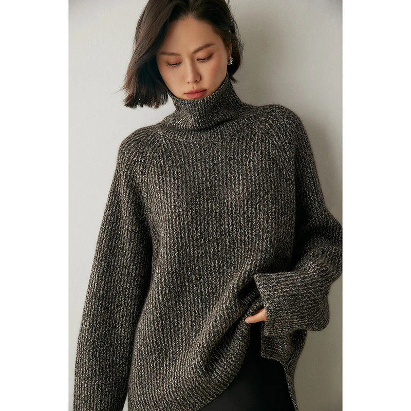 Women 100% Cashmere Sweater Turtleneck Pullover Oversize Loose Simple Style Cashmere Knitwear Autumn Winter Luxury Clothing Tops